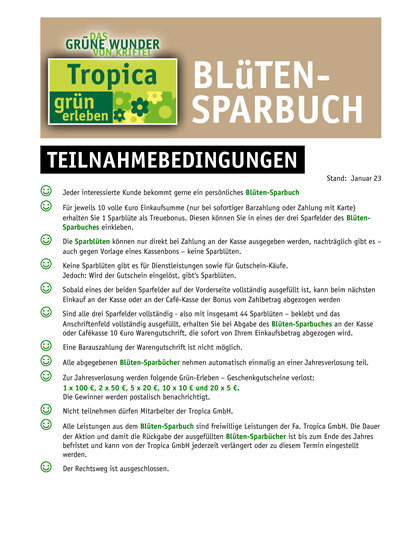 Blüten-Sparbuch: Teilnahmebedingungen